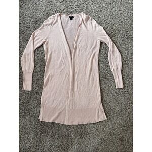 HALOGEN Size Small S Womens Pink Linen Blend Open Front Long Sleeve Cardigan